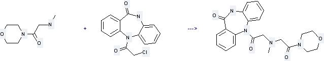 Ethanone,2-(methylamino)-1-(4-morpholinyl)- can be used to produce 5-{[methyl-(2-morpholin-4-yl-2-oxo-ethyl)-amino]-acetyl}-5,10-dihydro-dibenzo[b,e][1,4]diazepin-11-one by heating